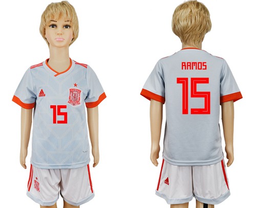 Spain #15 Ramos Away Kid Soccer Country Jersey